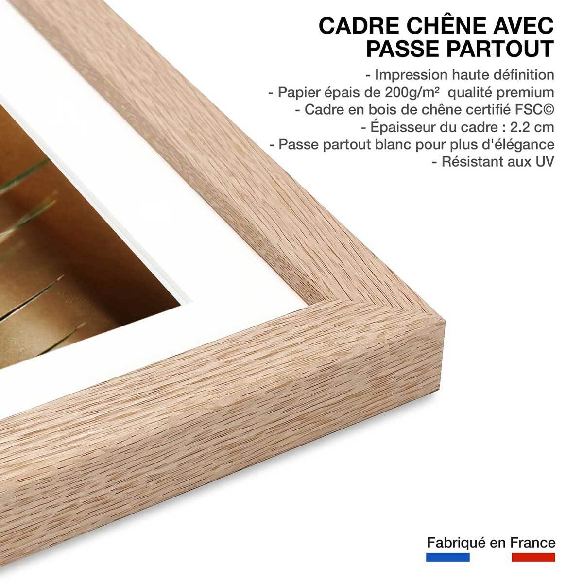 Affiche déco golden palm Affiche + cadre en bois - Chêne