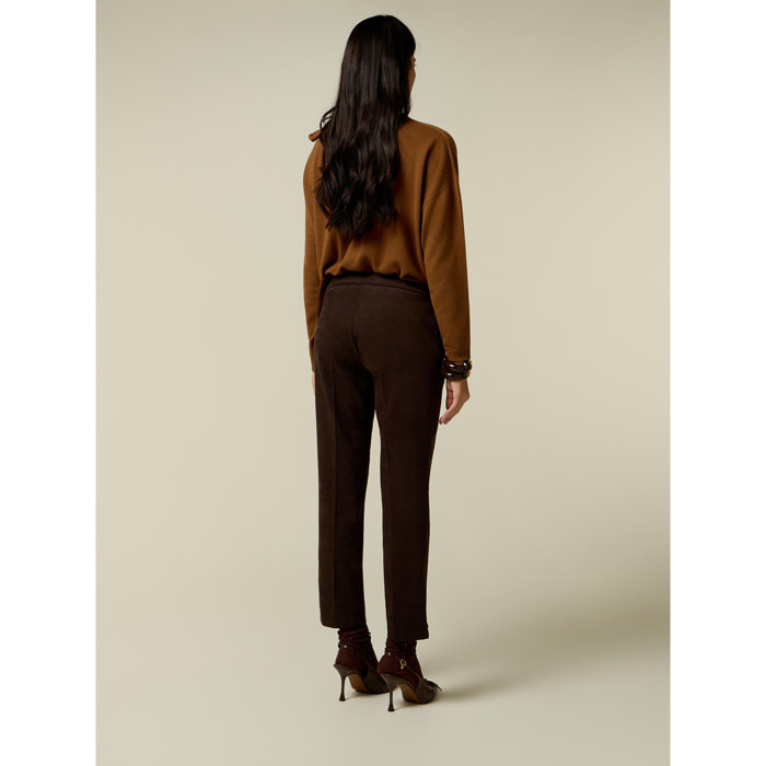 Oltre - Pantalones de corte cigarette efecto pana - Marrón