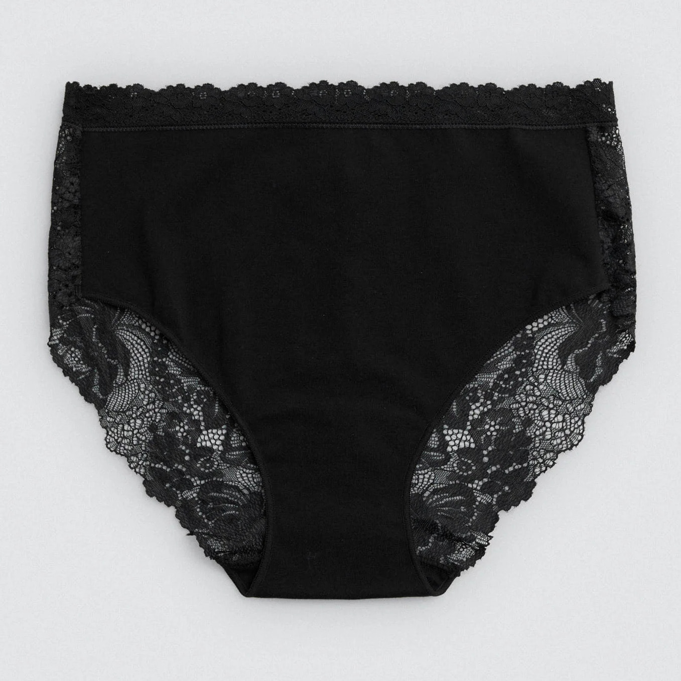 Mutandine di cotone a vita alta con pizzo nero