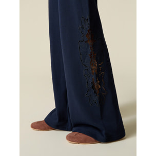 Oltre - Joggers de felpa con detalles de encaje sangallo - Azul