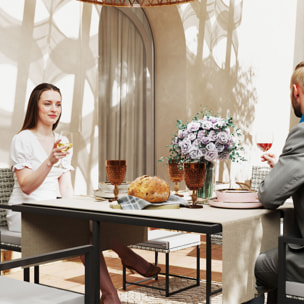 Conjunto de Muebles de Jardín Exterior de Ratán de 9 Piezas Conjunto de Jardin Exterior de Ratán Sintético con Mesa con Vidrio Templado 4 Sillas 4 Taburetes Impermeables Cojines Gris