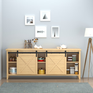 Herrajes Puertas Correderas 183 cm, Kit para Puerta Corredera Doble de Madera Ancho 45 cm, Mueble de TV, Armario, Acero al Carbono, Negro