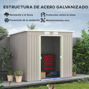 Caseta de Jardín Exterior 3,2 m² 280x130x172 cm Cobertizo de Jardín Exterior con Puerta Corredera Techo Inclinado Base Refuerzo (Suelo NO Incluido) y 2 Ventanas Gris Claro