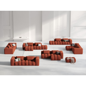 Canapé d'angle droit modulable "Lorella" 3 places en tissu structurel corail