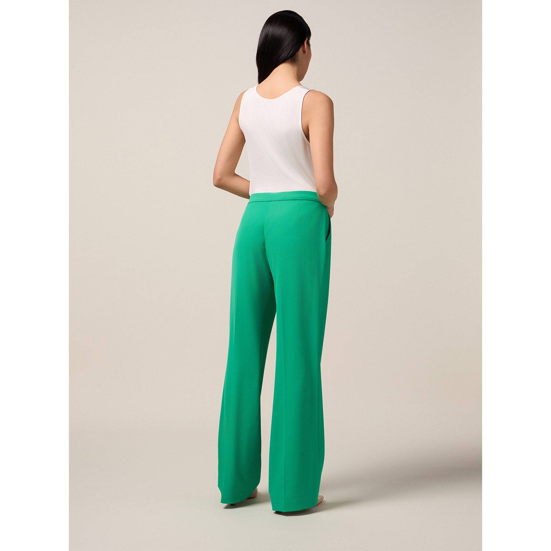 Oltre - Pantaloni wide leg in tessuto fluido - Verde