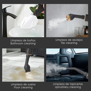 Limpiador de vapor de 2500W con vapor a 105°C y 3 bares de presión. Depósito de 900 ml con 6 niveles de vapor. Incluye 7 cabezales.