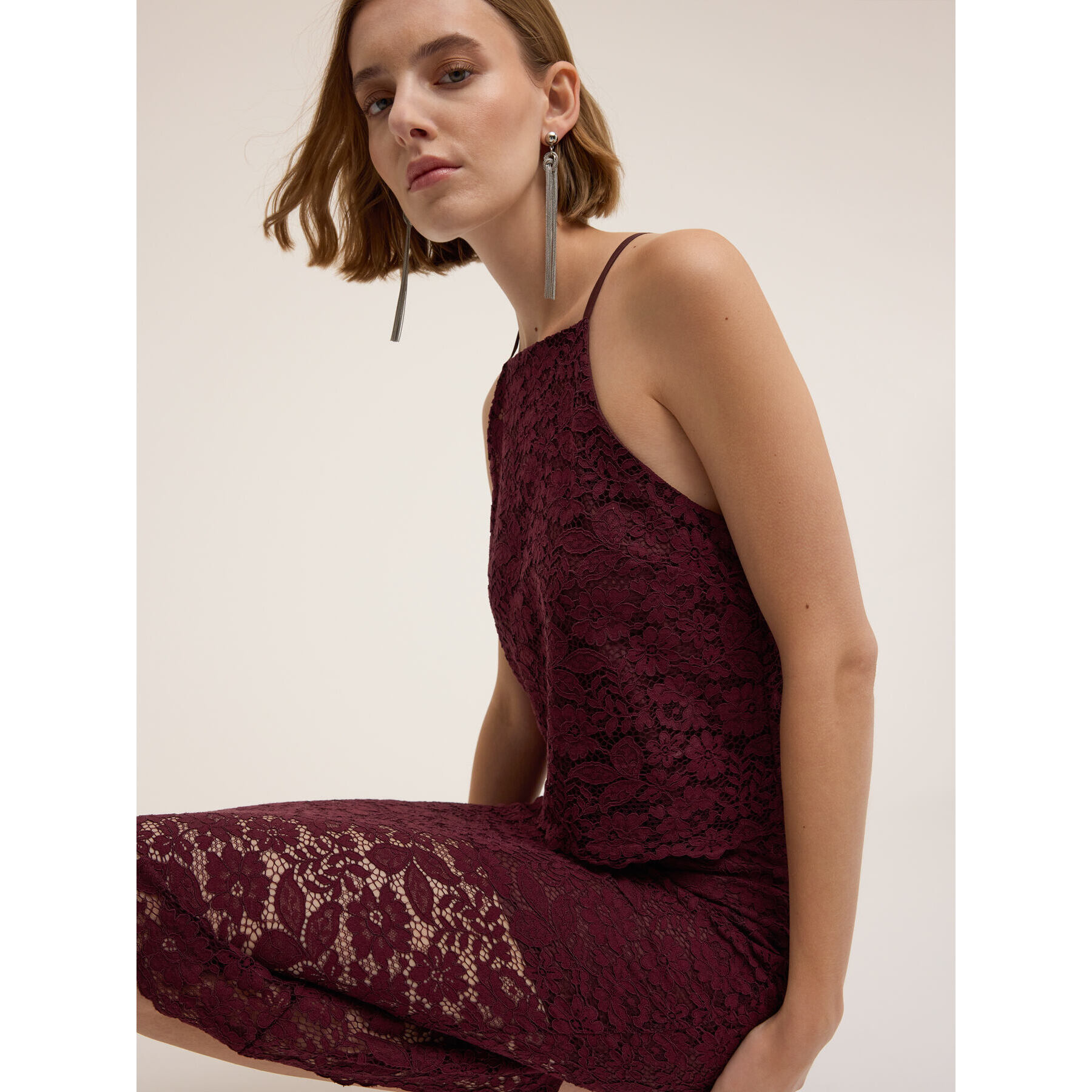 Motivi - Top in pizzo con scollo halter - Bordeaux