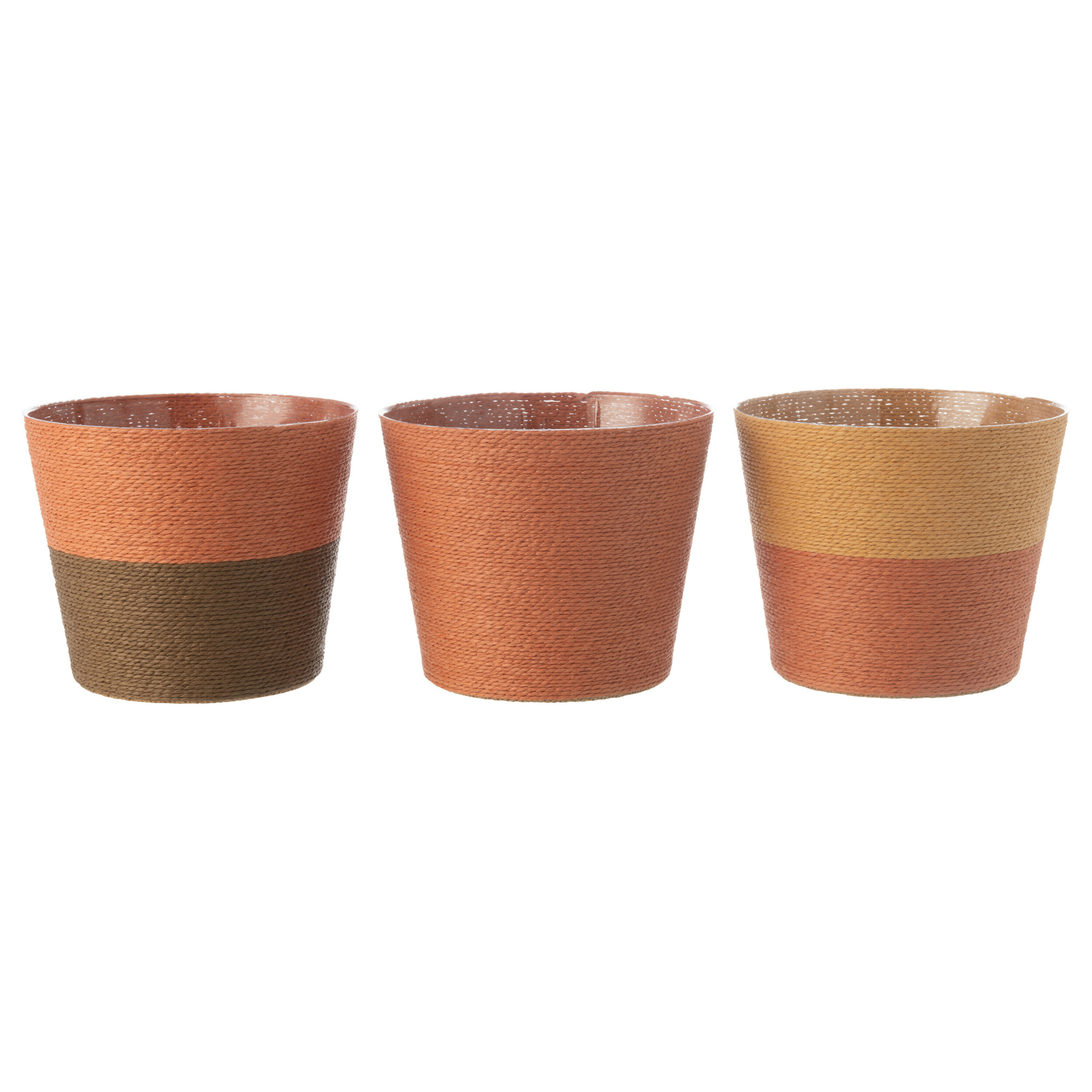 J-Line cache-pot Cordes - papier - ocre/brun - extra small - 3 pièces - Ø 15 cm
