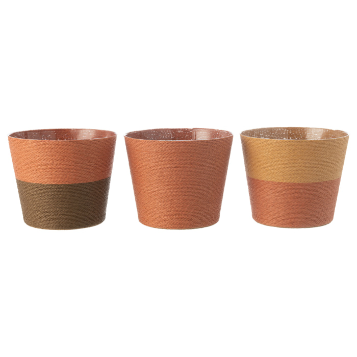 J-Line cache-pot Cordes - papier - ocre/brun - extra small - 3 pièces - Ø 15 cm