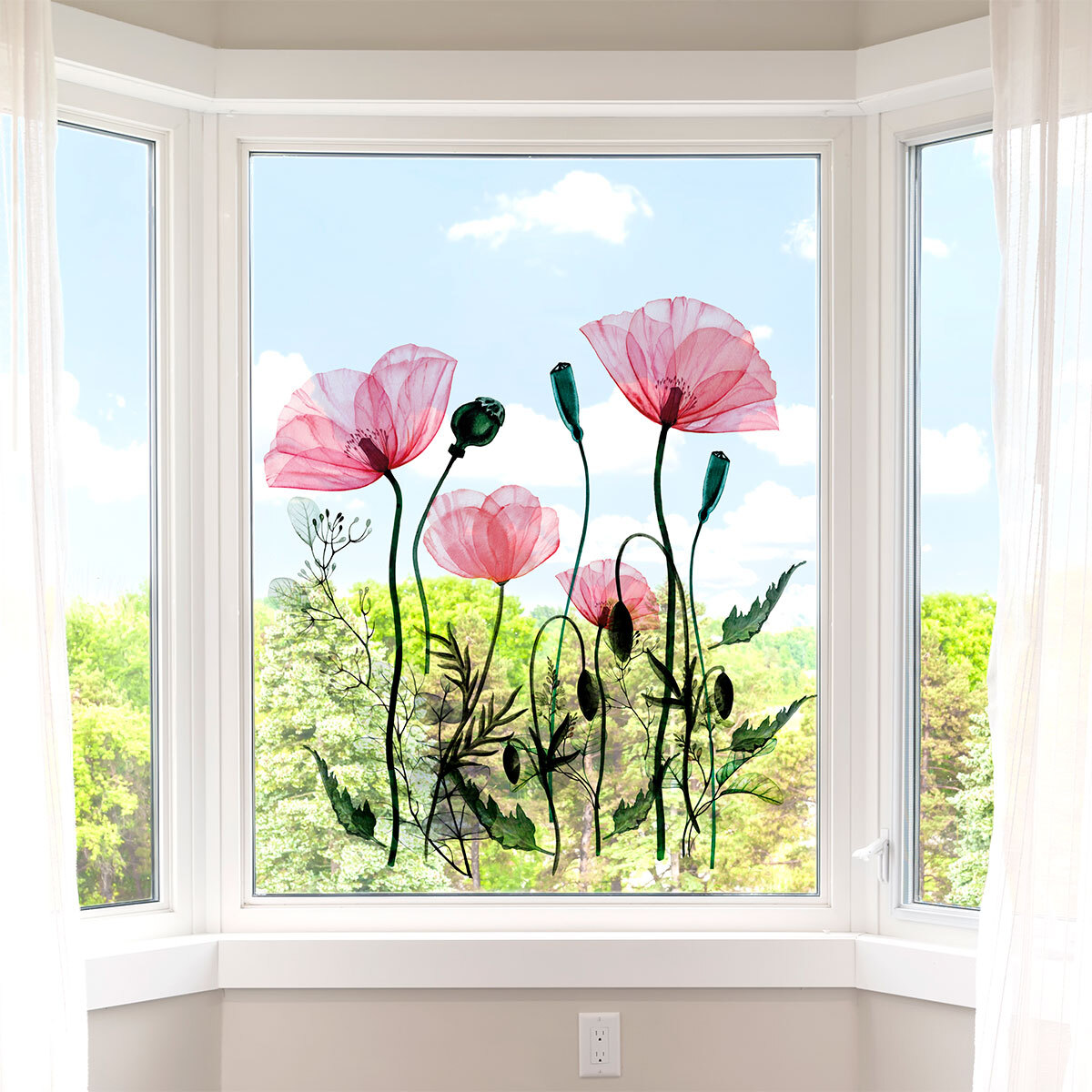 Stickers muraux | Sticker Mural Autocollant - FLEURS COQUELICOTS CHIC - adhésifs fond transparent