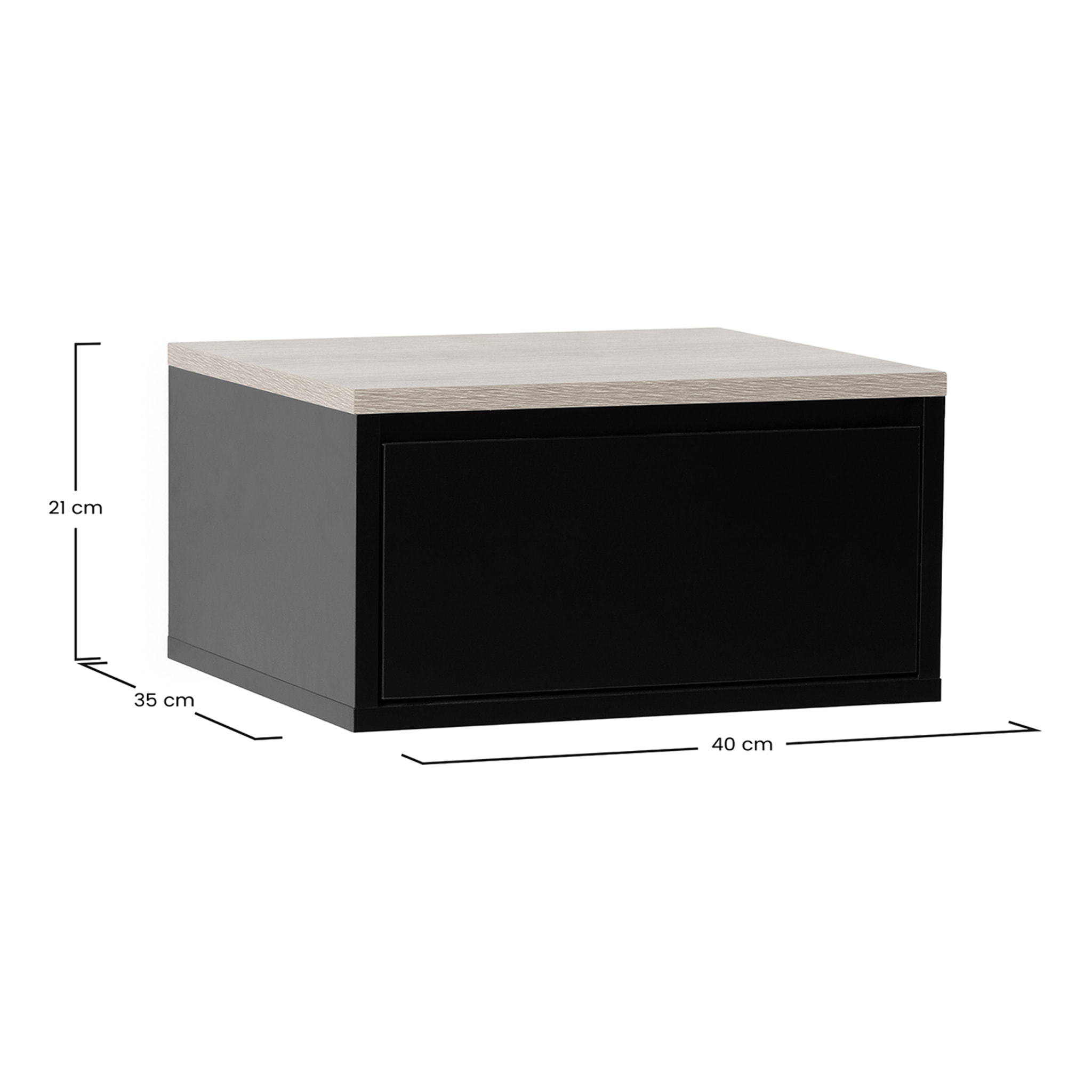 Mesita de noche flotante Desi 1 cajón color Negro/Roble