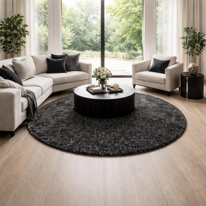 Tapis longs poils shaggy tissé motif uni TENI