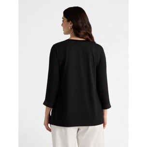 Fiorella Rubino - T-shirt bimaterica con scollo a V - Nero