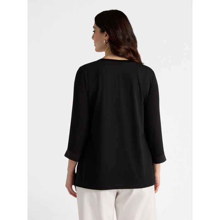 Fiorella Rubino - T-shirt bimaterica con scollo a V - Nero