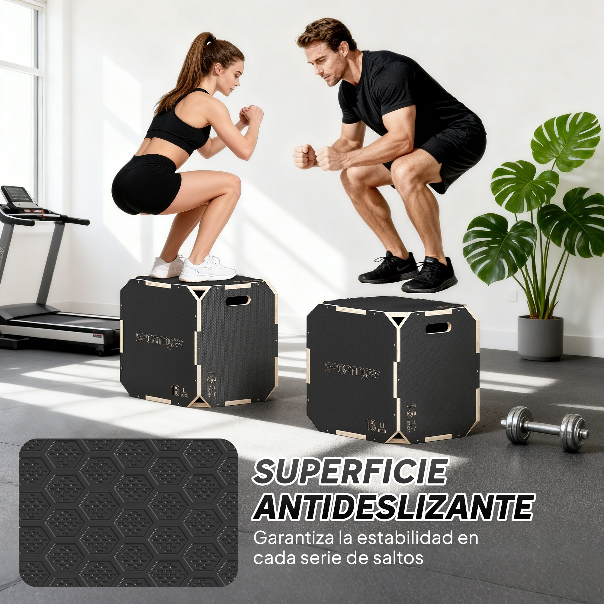 Cajón Pliométrico de Madera 3 en 1, Plataforma de Caja Pliométrica con 3 Alturas Ajustables 51/48/41 cm, Asas, sin Esquinas, Entrenamiento de Salto, Fuerza, para Casa, Gimnasio y Exterior