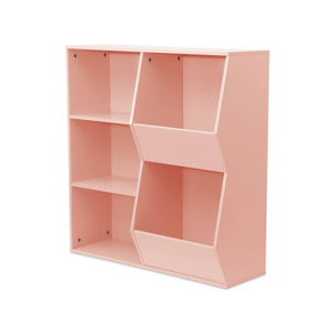 Meuble de rangement enfant rose. 3 étagères et 2 espaces de rangement