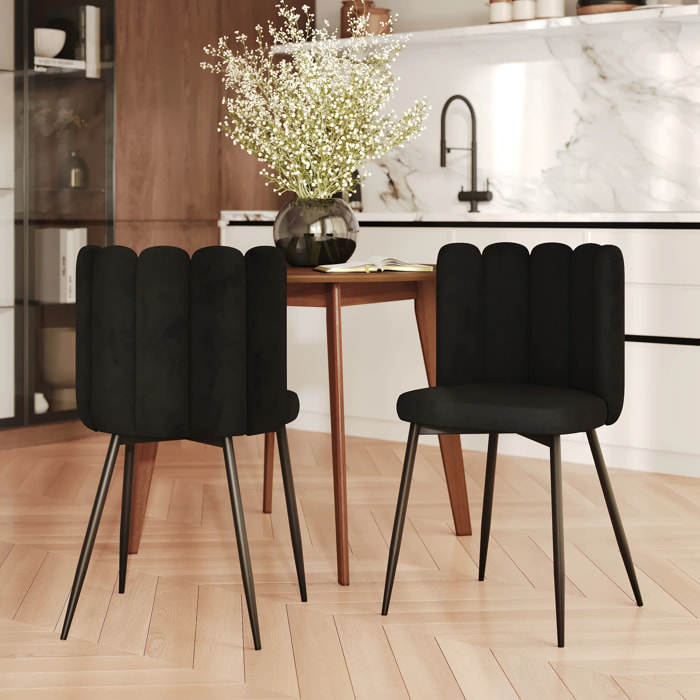 Lot de 2 chaises en velours noir et pieds en métal noir - Rosy