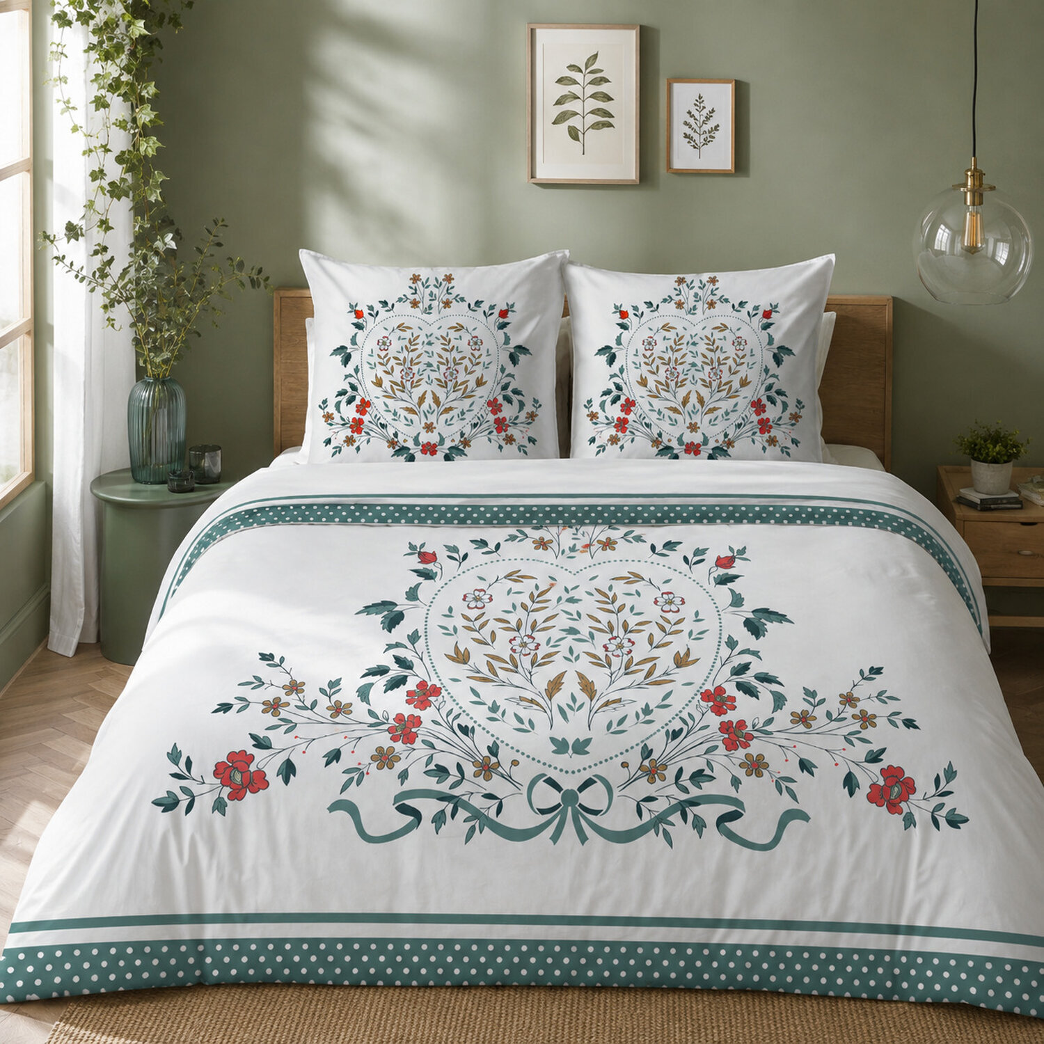 Parure housse de couette 3pcs avec taies oreiller 100% coton 47fils capucine