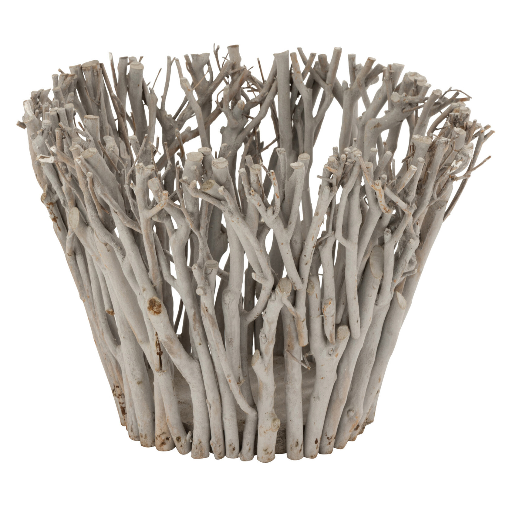 J-Line Bougeoir Branches Avec Verre Bois Gris Large