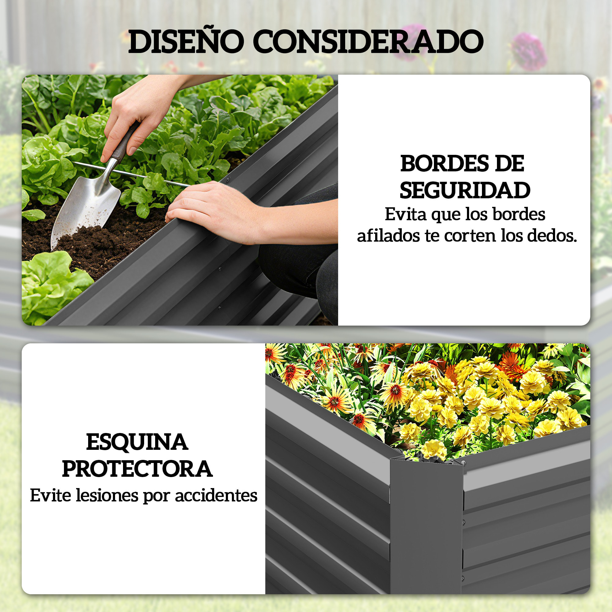 Jardinera Exterior Grande Rectangular de Acero Galvanizado, Huerto Urbano para Cultivar Plantas, Macetero Grande Exterior con Base Abierta, Resistente a la Intemperie, 180x90x57,5 cm, Gris