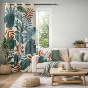 Rideau tamisant à œillets en poly-lin imprimé à motif tropical - Vert
