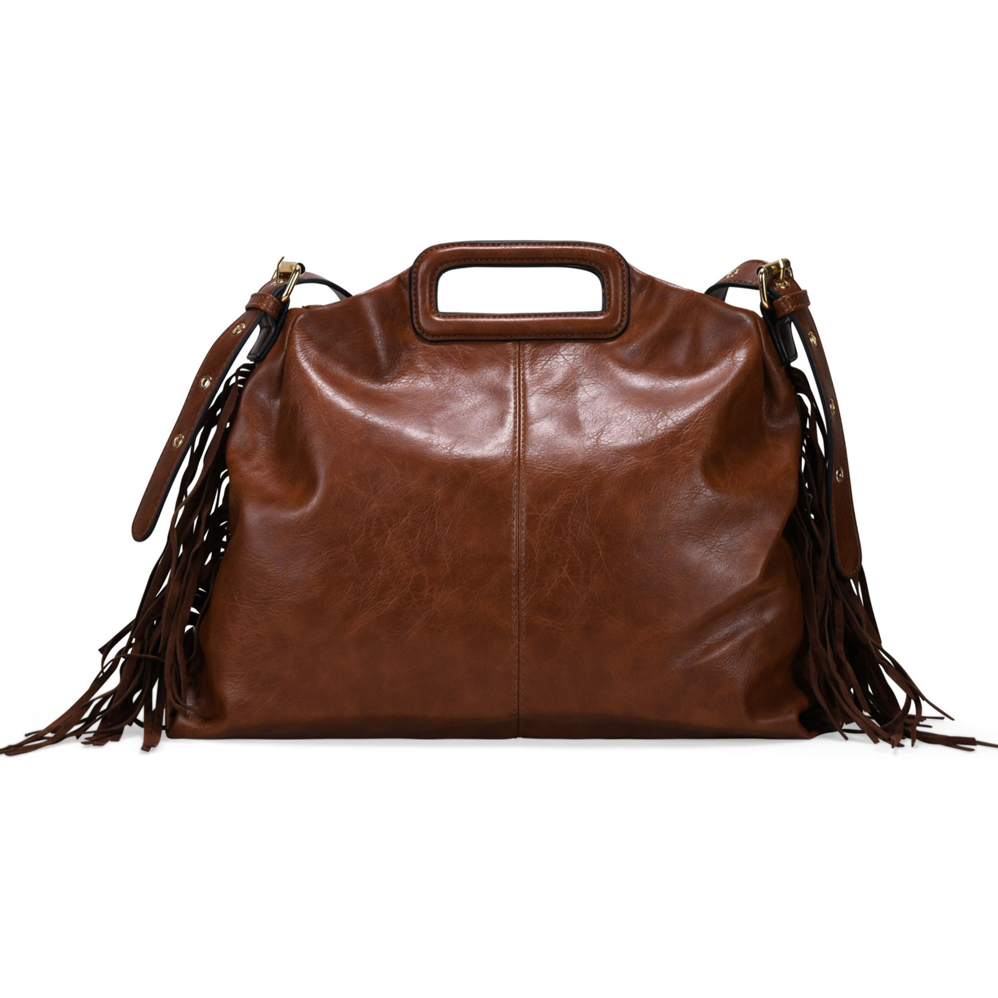 Bolso de mano cuero con flecos y asa de colgar