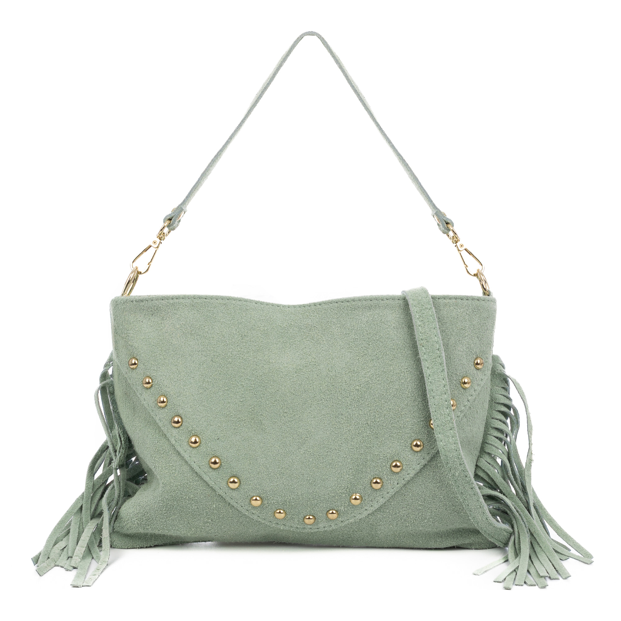 Bellegra Bolso de hombro Mujer. Piel auténtica Gamuza con detalles metálicos.