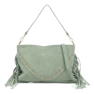 Bellegra Bolso de hombro Mujer. Piel auténtica Gamuza con detalles metálicos.