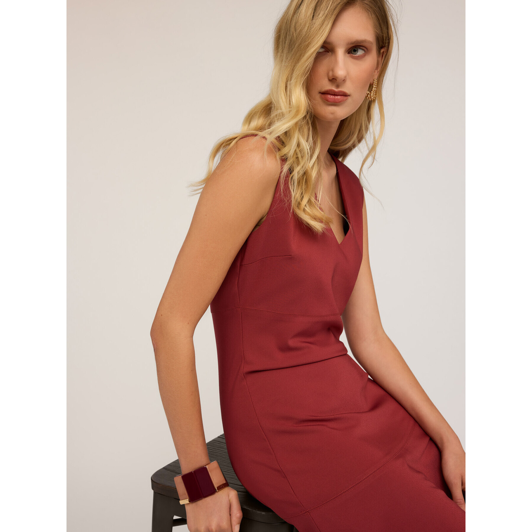 Motivi - Vestito flare con scollo a V - Bordeaux