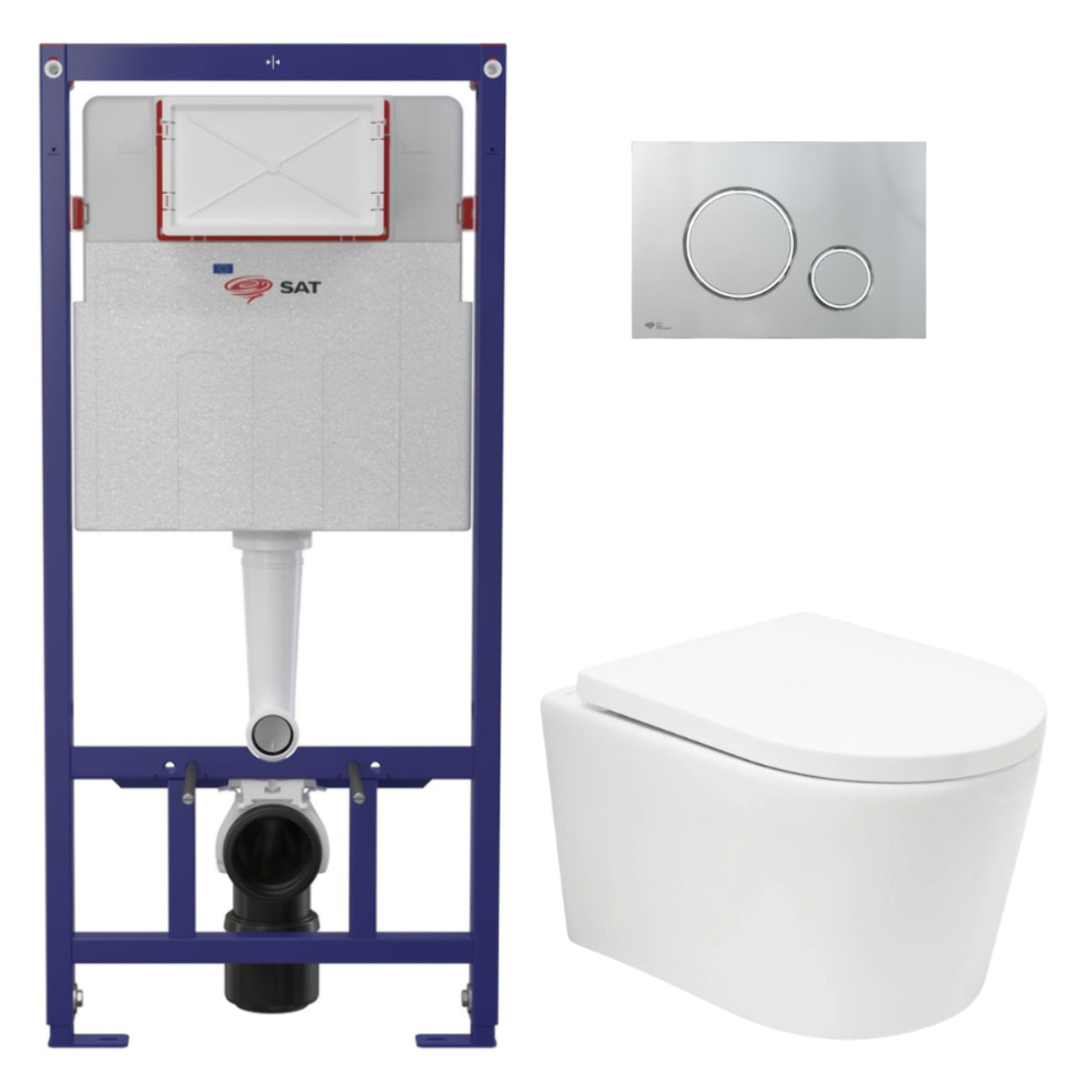 Pack WC bâti ECO 2L Swiss Aqua Technologies + WC suspendu Swiss Aqua Technologies + plaque chrome (STESTBRWT05-FR)