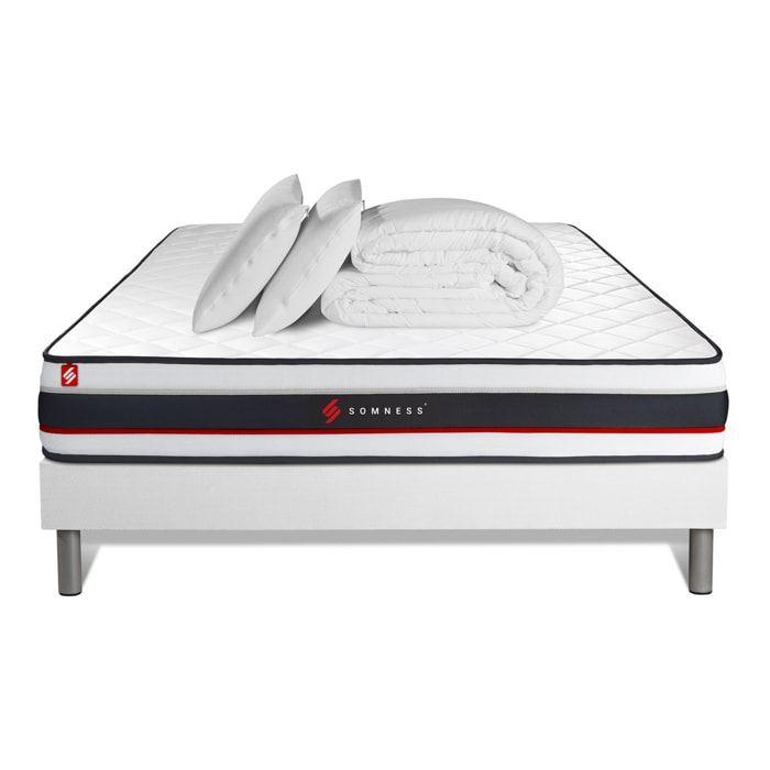 Pack prêt à dormir matelas FORM + sommier kit blanc + 2 oreillers mémoire de forme + Couette Percale