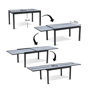 Table extensible et chaises de jardin en aluminium "Lagos" - 200/320 x 105 x 76 cm - 10 chaises - Noir
