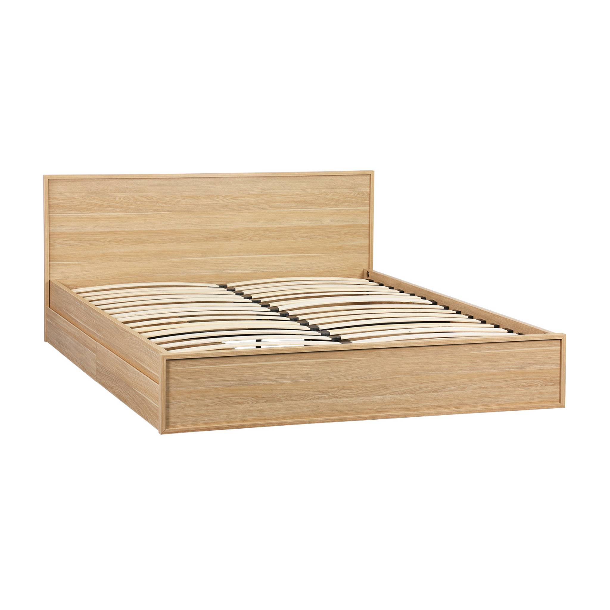 Lit avec sommier à lattes et tête de lit 160 x 200cm + 4 tiroirs décor bois KUBA