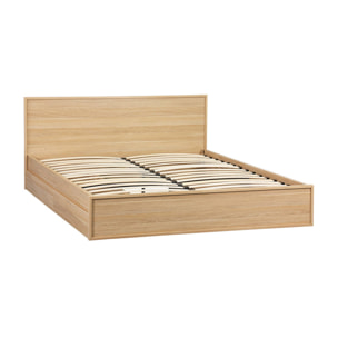Lit avec sommier à lattes et tête de lit 160 x 200cm + 4 tiroirs décor bois KUBA