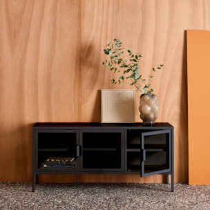 Meuble TV industriel métal et verre trempé 3 portes 120cm ARKANSAS