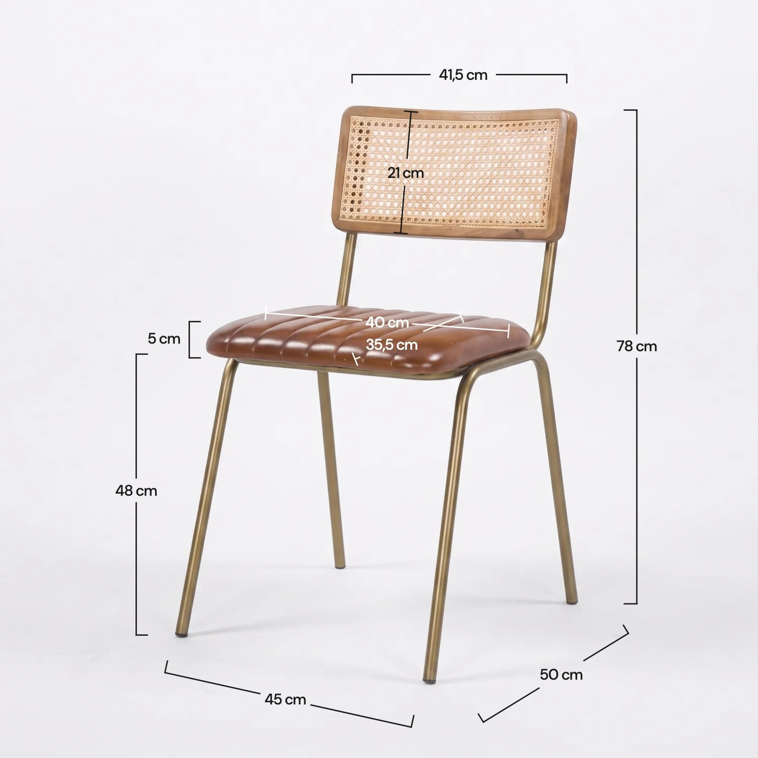 Lot de 2 chaises en cannage et cuir marron - Arsène