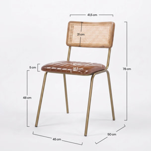 Lot de 2 chaises en cannage et cuir marron - Arsène