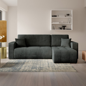 AURORE - Canapé d'angle droit 3 places en tissu texturé gris foncé