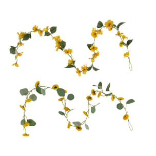 J-Line Guirlande Fleurs + Feuilles Plastique Jaune/Vert Assortiment De 2