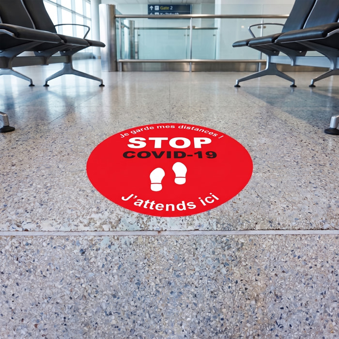 Sticker Sol avec laminat de Protection en Plastique Anti-dérapant | Stickers adhésif Sol - SOL STOP COVID-19 - 1 sticker