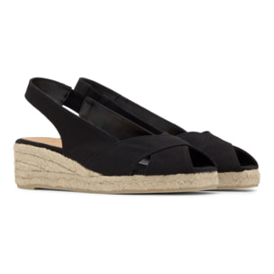 Alpargatas de cuña de mujer destalonadas Diana estilo peep-toe en algodón orgánico