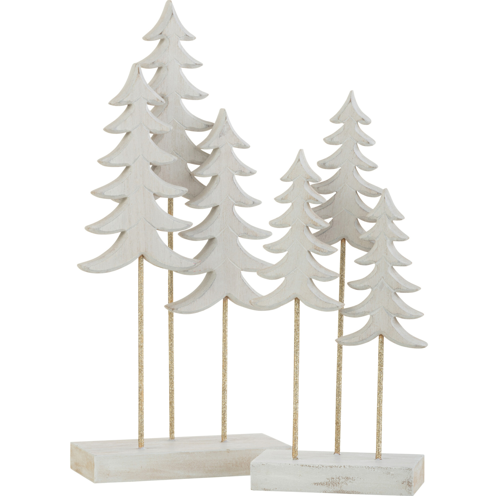 J-Line décoration Sapins Sur Pied 3 - bois - blanc/or - large