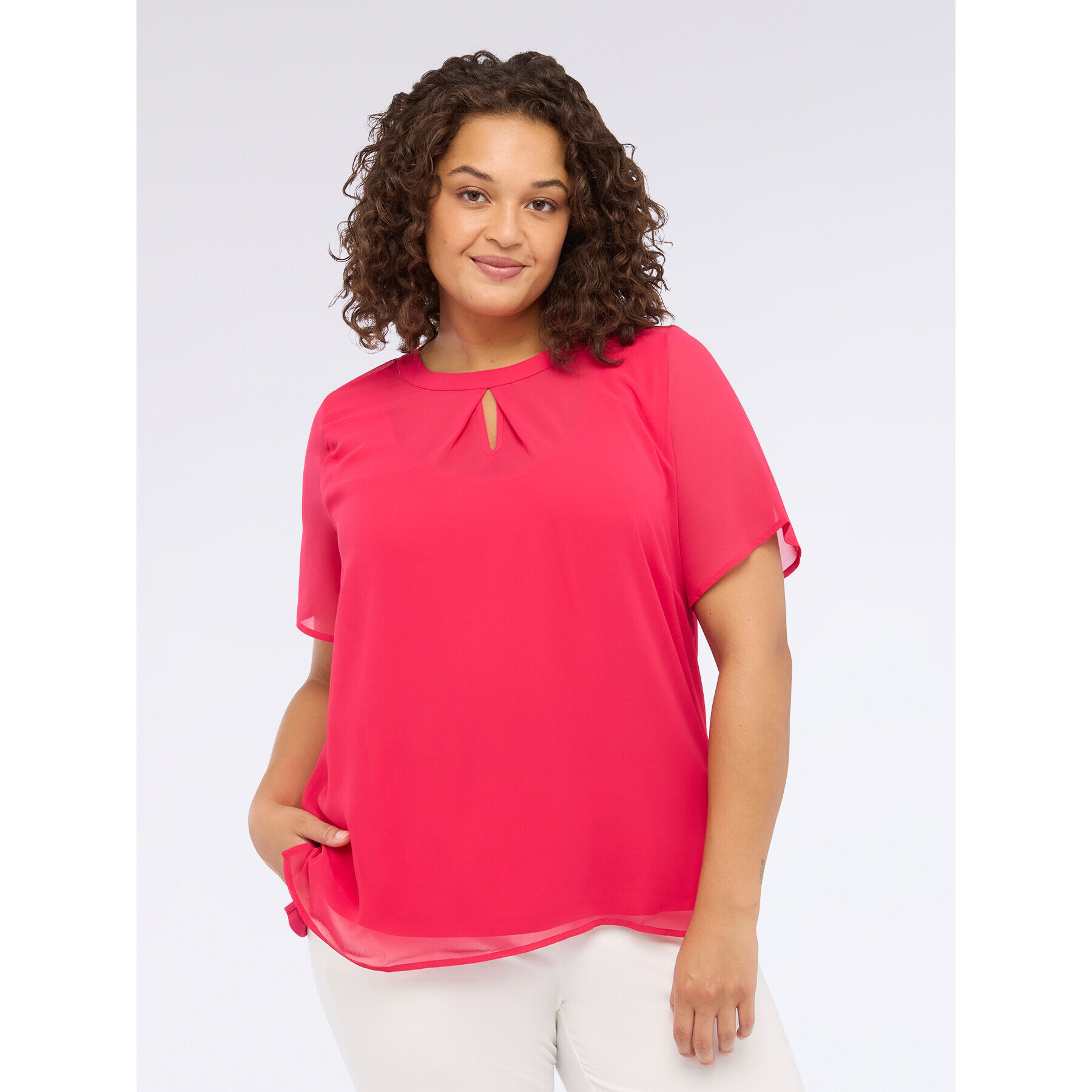 Fiorella Rubino - Camiseta bimatérica con abertura en gota - Fuchsia