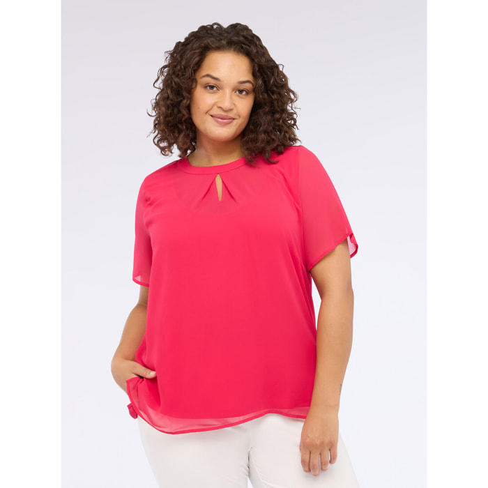Fiorella Rubino - Camiseta bimatérica con abertura en gota - Fuchsia