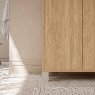 Pack Meuble Salle de Bains 70cm Chêne Clair 2 Portes avec Vasque Céramique Noire - XENOS