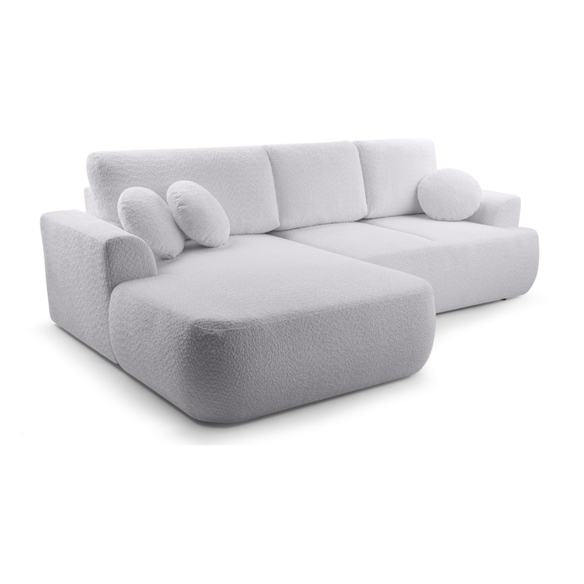 Candela - canapé d'angle gauche 4 places - convertible avec coffre - en tissu bouclette - Gris clair