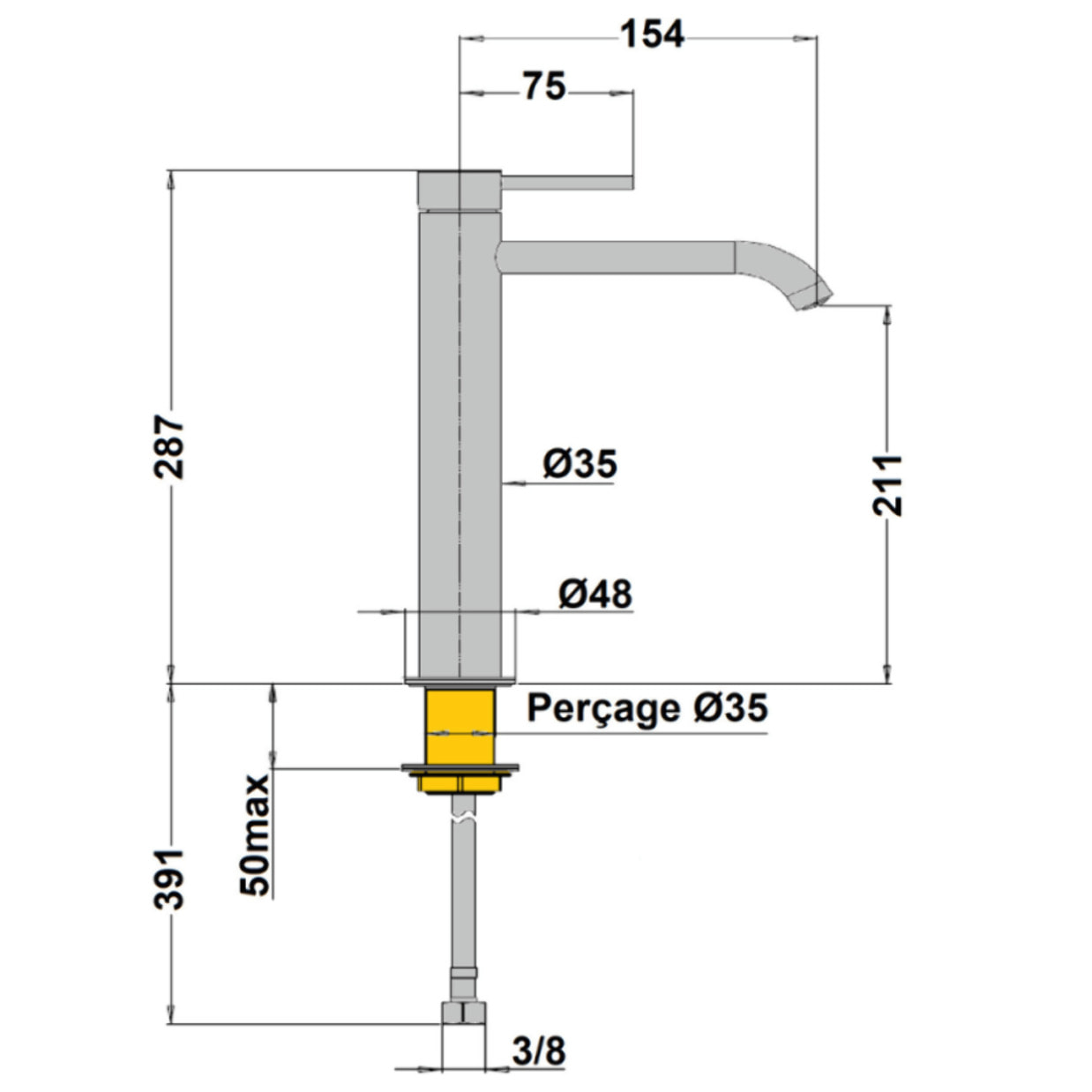 Mitigeur lavabo bec haut PAINI Cox Slim chromé avec vidage clic-clac