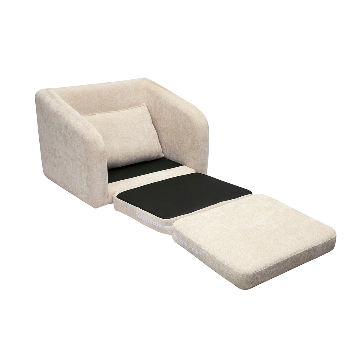 Fauteuil convertible en tissu effet velours texturé beige MAHAUT