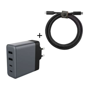 Chargeur secteur ADEQWAT 100W GaN 2 USB-A + 2 USB-C + câble USB-C