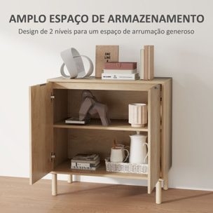 Aparador de Salón Aparador con Estante Ajustable 2 Puertas Sistema Anti-vuelco y Patas de Madera de Pino para Comedor Pasillo 78x40x77,5 cm Roble